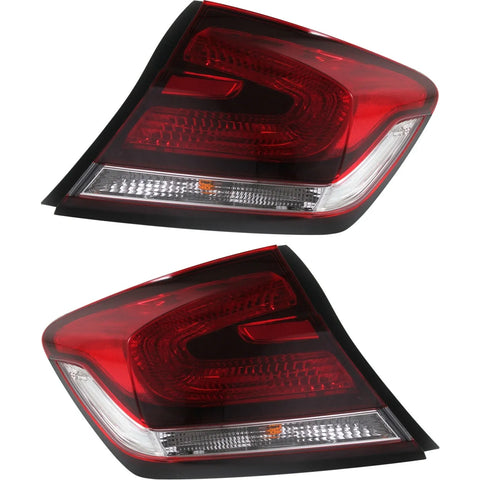 Halogen Tail Light Set For 2013-15 Honda Civic Sedan Outer Clear/Rd w/Bulbs 2Pcs