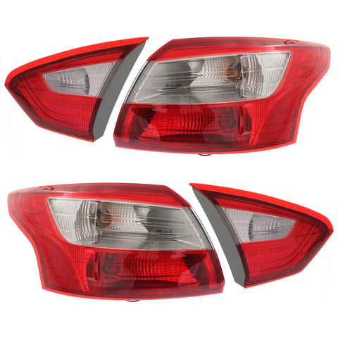 Tail Light For 2012-2014 Ford Focus Driver and Passenger Side Inner and Outer