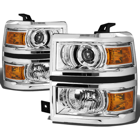2014-2015 Chevy Silverado Chrome Housing Amber Side Projector Headlight/Lamp