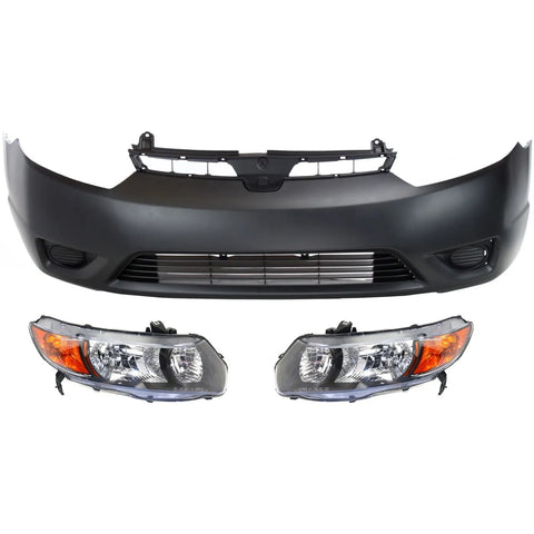 Bumper Cover Kit For 2006-2007 Honda Civic Coupe Front 3 pcs