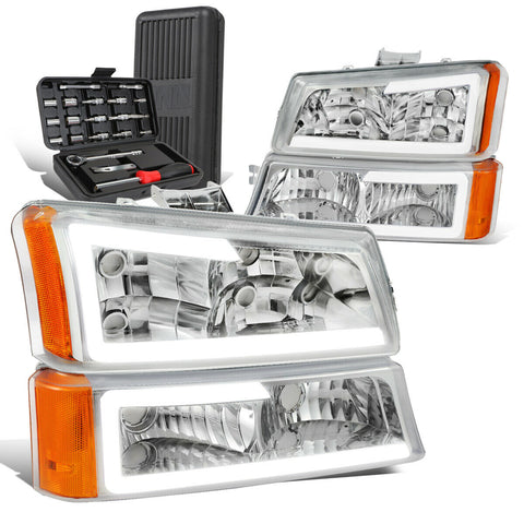 2003-2007 Chevy Avalanche LED Headlight Bumper Lamp+Tool Box Chrome/Amber