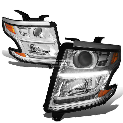 15-20 Chevy Suburban/Tahoe Chrome Amber Projector Headlights w/LED DRL