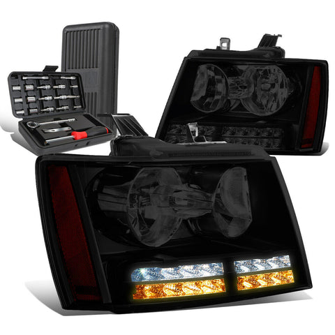 2007-2014 Tahoe Suburban LED DRL Tube Tinted Amber Side Headlights+Too