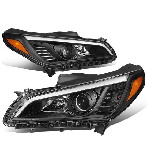 2015-2017 Sonata Pair Projector Headlight Head Lamp Black Housing Amber Side