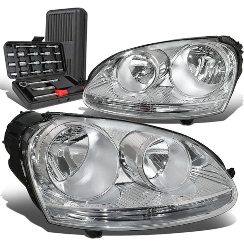 2005-2010 Volkswagen Jetta Mk5 Chrome Housing Clear Headlight Lamp+Tool Box