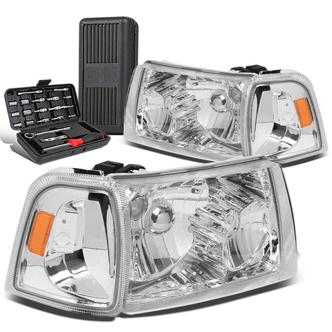 2001-2011 d Ranger Pair Chrome/Amber Side Headlight Head Lamps+Tool Box