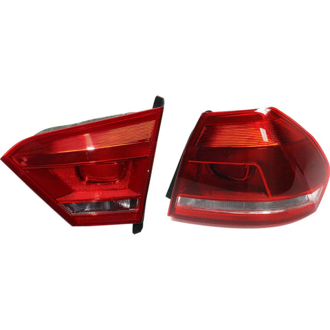 Tail Light Set For 2012-2015 Volkswagen Passat RH Inner Outer Clear/Red Halogen