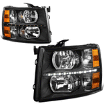 [LED DRL Strip] 07-14 Chevy Silverado Black Housing Amber Corner Headlight