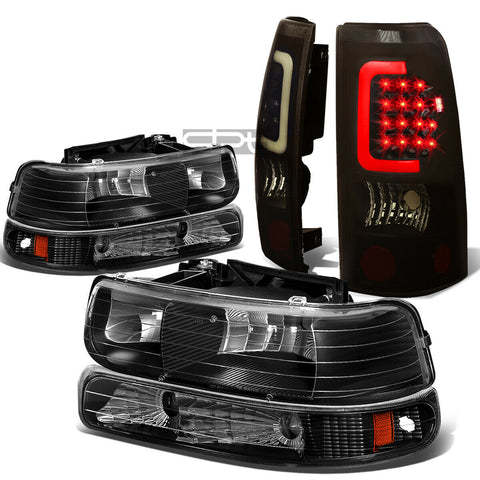 99-02 SILVERADO BLACK CRYSTAL HEADLIGHT+BUMP