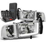 1994-2002 Dodge Ram LED DRL Bar Chrome/Clear Signal Headlight Lamps+Tool Box