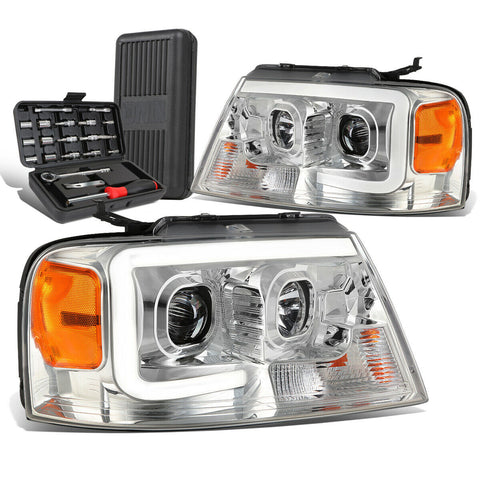 2004-2008 d F-150 LED DRL Bar Chrome/Amber Projector Headlight+Tool Box