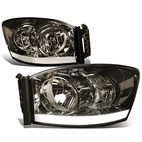 [LED DRL] 2006-2009 Dodge Ram Pickup Smoked Housing Clear Side Headlight/Lamp