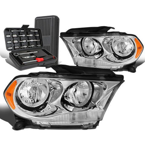 2011-2013 Dodge Durango Chrome/Amber Signal Headlights Left Right+Tool Box