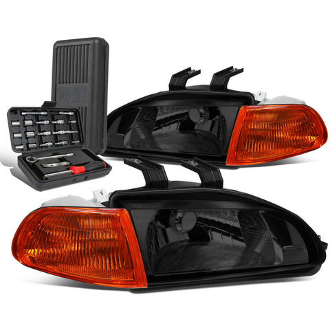1992-1995 Honda Civic Smoked Housing Clear Signal Headlight Lamps+Tool Box