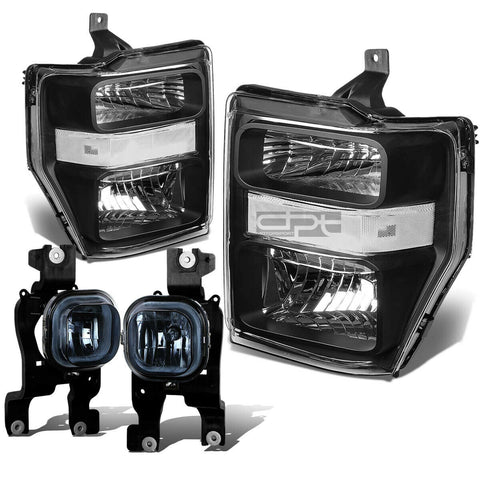 08-10 SUPERDUTY BLACK CLEAR HEADLIGHT+TURN SIGNAL LAMP+SMOKED OE FOG LIGHT