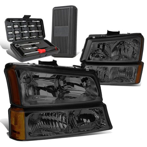 2003-2006 Chevy Silverado Smoked/Amber Side Headlight Bumper Lamps+Tool Box