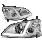 2001-2003 Civic Coupe/Sedan LED DRL Chrome/Clear Projector Headlight Lamps