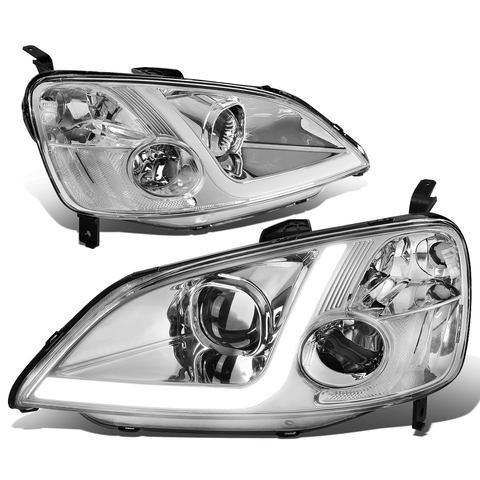 2001-2003 Civic Coupe/Sedan LED DRL Chrome/Clear Projector Headlight Lamps