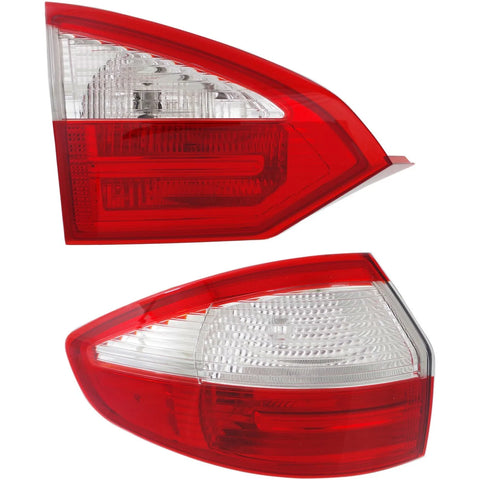 Tail Light Set For 2014-2019 Ford Fiesta Left Inner and Outer Clear/Red Halogen