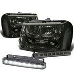 SMOKED HOUSING HEAD+CLEAR CORNER+LED FOG LIGHT KIT  02-09 CHEVY TRAIL BLAZER