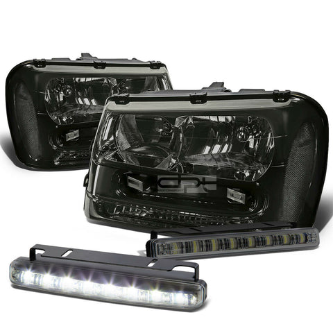 SMOKED HOUSING HEAD+CLEAR CORNER+LED FOG LIGHT KIT  02-09 CHEVY TRAIL BLAZER