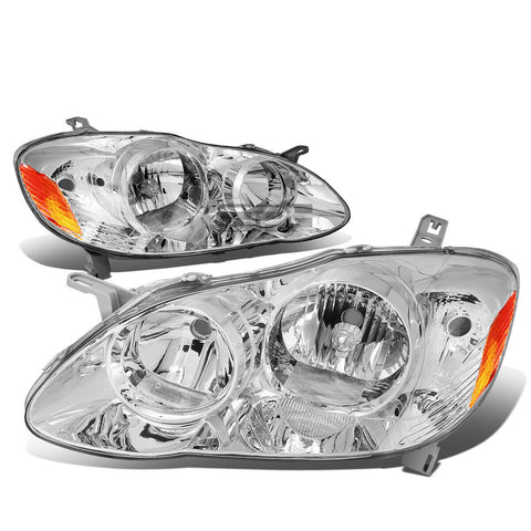 2003-2008 Toyota Corolla Pair Chrome Housing Amber Side Headlight/Lamp Set