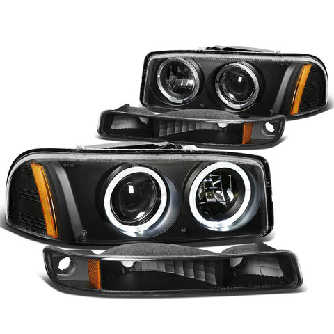 1999-2006 Sierra 1500 2500 LED Halo Projector Headlight Bumper Lamps Black
