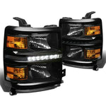 2014-2015 Chevy Silverado Black Housing Amber Side Headlight/Lamp w/LED DRL