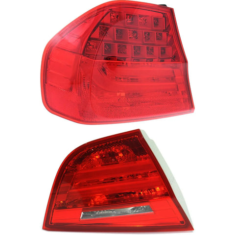 Tail Light Set For 2009-2011 BMW 323i 328i Left Inner Outer Red Lens Halogen/LED