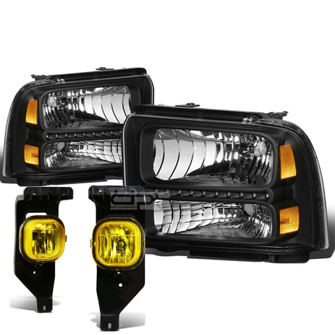 05-07 SUPERDUTY BLACK AMBER LED HEADLIGHT+TRUN SIGNAL+AMBER OE FOG LIGHT