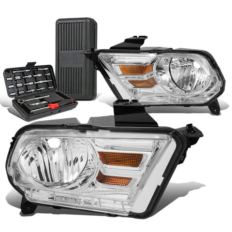 2010-2014 d Mustang Chrome/Amber Signal Headlight Head Lamps+Tool Box