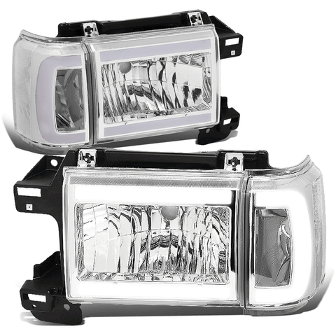 1987-1991 F150 Bronco Chrome Housing Clear Corner LED DRL Headlight Headlamp