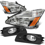 CLEAR HOUSING AMBER CORNER HEAD LAMPS+CHROME FOG LIGHTS  06-07 ACCORD 4DR