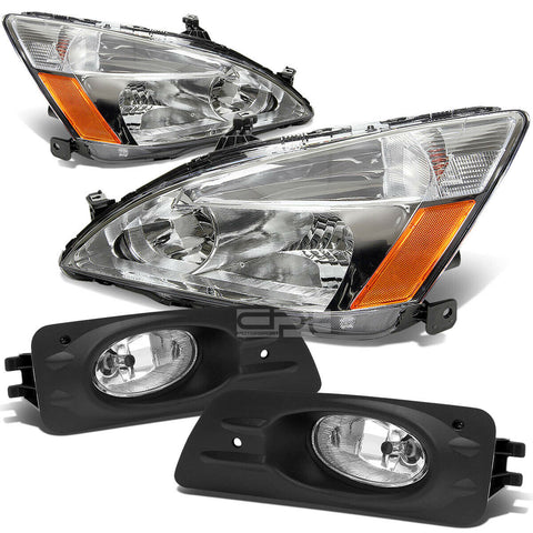 CLEAR HOUSING AMBER CORNER HEAD LAMPS+CHROME FOG LIGHTS  06-07 ACCORD 4DR