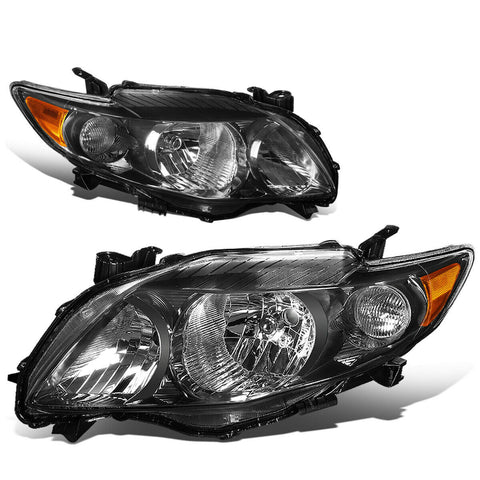 2009-2010 Toyota Corolla Pair Black Housing Amber Corner Headlight/Lamp Set