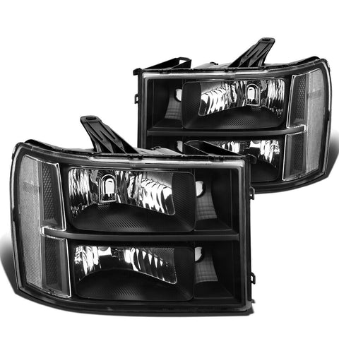 2007-2014 GMC Sierra 1500 2500HD Black Housing Clear Corner Headlight Lamps