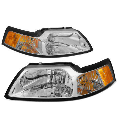 1999-2004 d Mustang Pair Chrome Housing Amber Corner Headlight/Lamp Set