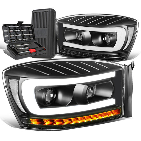 2006-2009 Dodge Ram LED Sequential Black Clear Projector Headlight+Tool Box