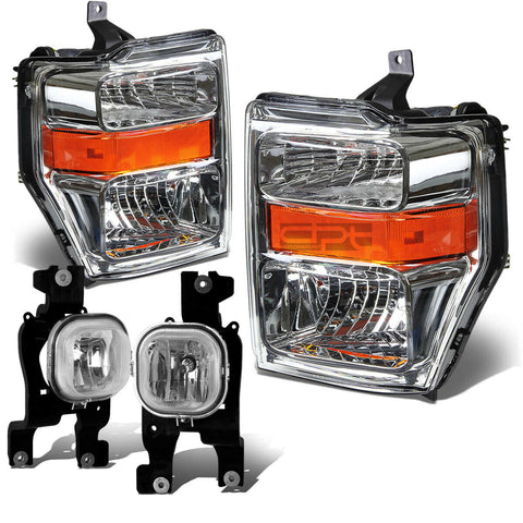 08-10 SUPERDUTY CHROME AMBER HEADLIGHT+TURN SIGNAL LAMP+OE BUMPER FOG LIGHT