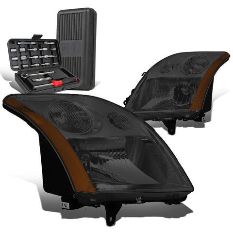 2007-2009 Nissan Sentra Pair Smoked Housing Amber Side Headlights+Too