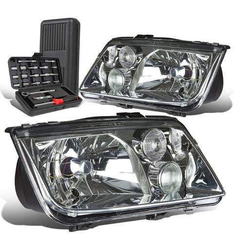 1999-2005 Volkswagen Jetta Mk4 Crystal Headlight w/Fog Lamps+Tool Box Chrome