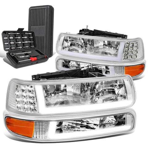 1999-2002 Silverado LED DRL Chrome Amber Side Headlight Bumper Lamp+Tool Box