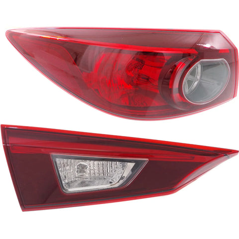 Tail Light Set For 2014 Mazda 3 Left Inner Outer Clear Red Smoked Halogen/LED
