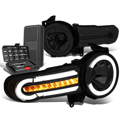 2007-2014 FJ Cruiser LED DRL Bar Sequential Smoked/Amber Headlight+Tool Box