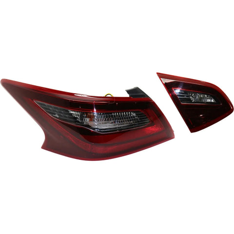 Tail Light Set For 2017-2018 Nissan Altima LH Inner Outer Clear Red with Black