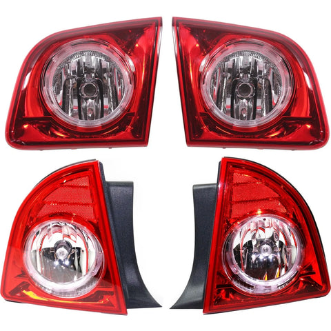 Tail Light Set For 2008-2012 Chevrolet Malibu LH RH Inner Outer Clear/Red