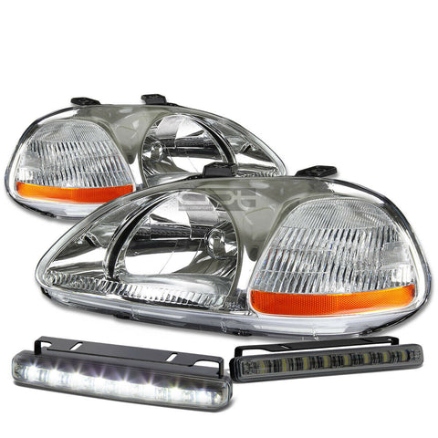 CHROME HOUSING HEAD+AMBER CORNER+SMOKED LED FOG LIGHT KIT  96-98 CIVIC EK/EJ