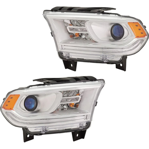 Headlight Set For 2016-2020 Dodge Durango LH and RH Clear Lens Chrome Housing