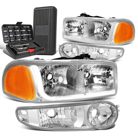2001-2007 GMC Sierra LED Tube Chrome/Amber Headlights Bumper Lamp+Tool Box