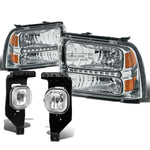 05-07 SUPERDUTY CHROME AMBER LED HEADLIGHT+TRUN SIGNAL+CHROME OE FOG LIGHT